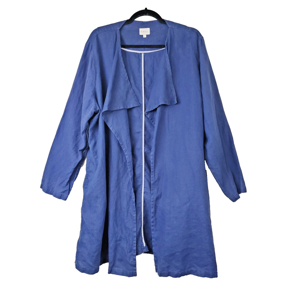 EAST Womens XL Linen Jacket Blazer‎ Open Front Layering Navy Blue Longline